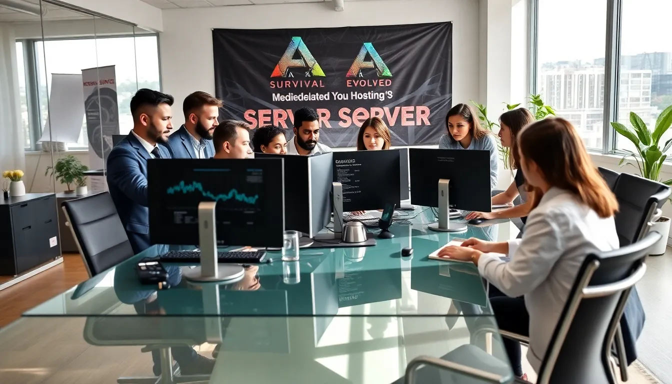 diverse team collaborating over Ark Survival Evolved server options.